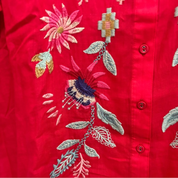 Johnny Was Red Floral Embroidered Mini Dress, XLP - Picture 13 of 14